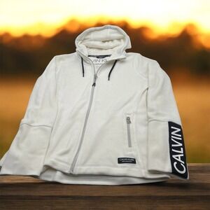 Calvin Klein Sporty Performance White Fleece Hoodie Jacket Full Zip Womens M